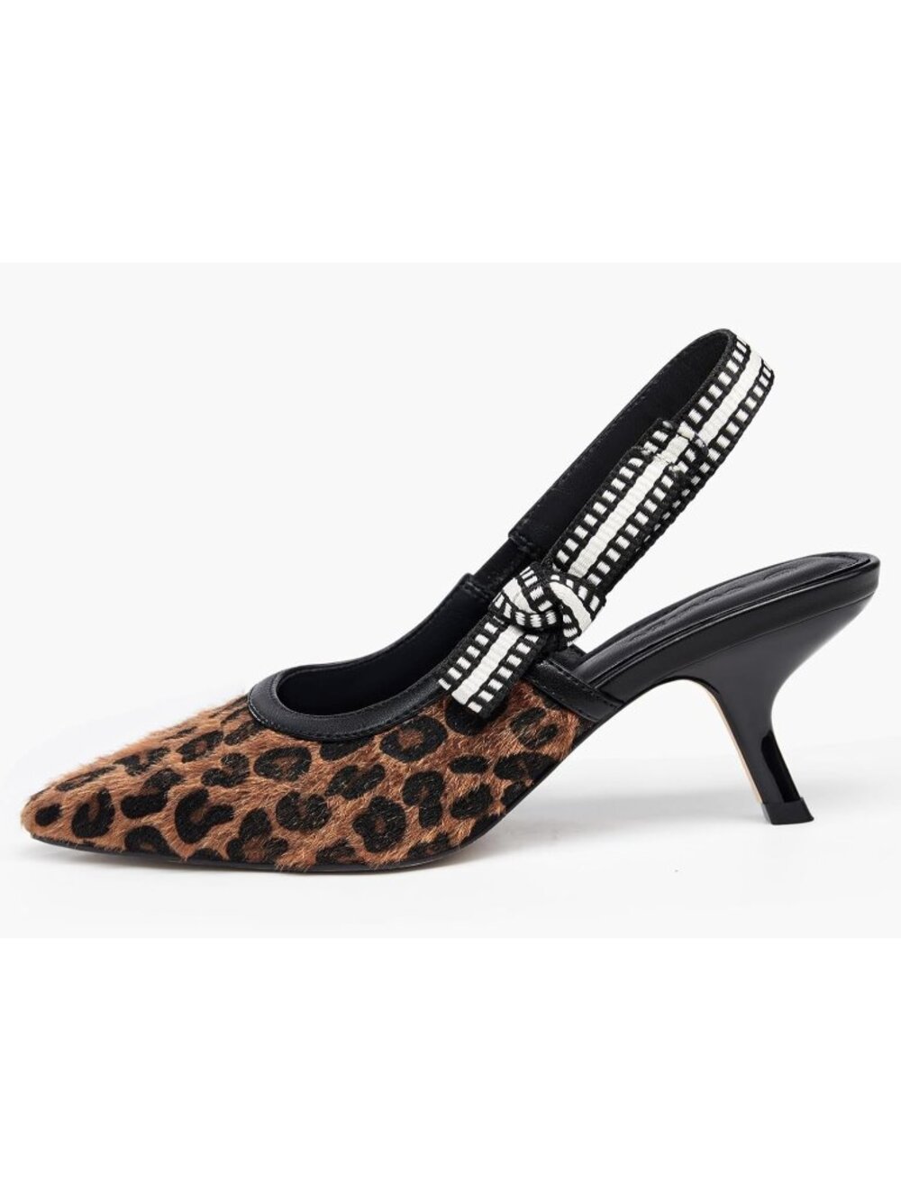 Women's Leapord Slingback Kitten Heels Pointed Toe Bowknot Knitted Sandals - Picture 2 of 4